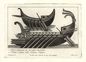 Roman trireme and boat Roman trireme and boat