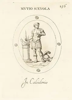 Roman youth Gaius Mucius Scaevola putting his hand in the flame