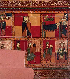Catalonia Collection: Romanesque altar from Sagas. The Visitation, Nativity and Ad