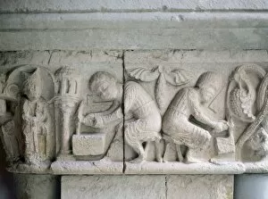 Bricklayer Gallery: Romanesque art. 12th Century. Stonemason and farmer