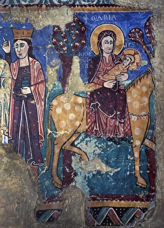Romanesque. Spain. Flight into Egypt. Fresco. 2th c. From Ch Romanesque. Spain. Flight into Egypt. Fresco. 2th c. From Ch