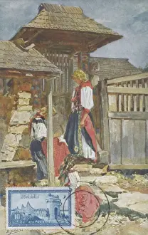 Romanian Women by village gate