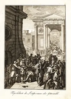 Debtors Prints: Romans offering meals to gods and goddesses in the Lectisternium