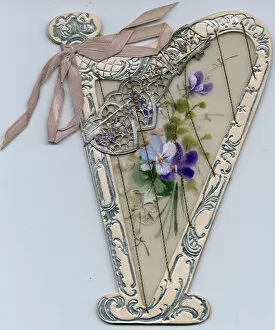 Images Dated 6th July 2018: Romantic greetings card in the shape of a harp