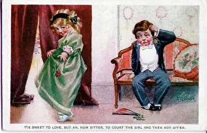 Failure Prints: Romantic postcard, Girl rejects boy - Tis sweet to love