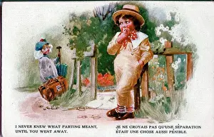 Meant Prints: Romantic postcard, Little girl going away - I never knew what parting meant