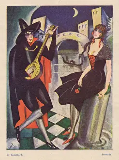 A romantic sketch of a woman being serenaded in Venice, 1924