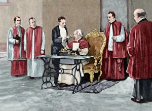 Americana Gallery: Rome. Pope Leo XIII directs a phonograph message to the Amer