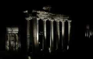 Images Dated 21st April 2009: Rome. Roman Forum. Night view of the Temple of Saturn