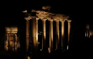 Images Dated 21st April 2009: Rome. Roman Forum. Night view of the Temple of Saturn