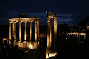 Illumination Gallery: Rome. Roman Forum. Night view of the Temple of Saturn and Te