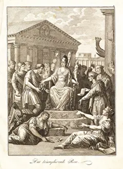 Roma Prints: Rome Triumphant, with female figure of Rome receiving homage fro
