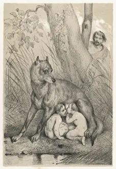 Twins Prints: Romulus and Remus suckled by a wolf