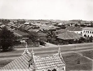 Myanmar Prints: Rooftop view, Ragoon, Yangon, Burma, Myanmar, 1880 s
