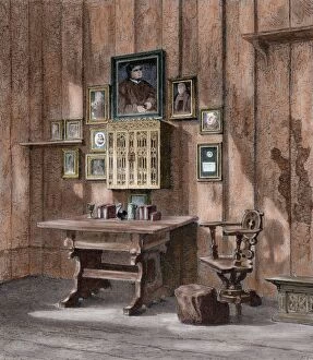 Images Dated 9th February 2014: Room of Martin Luther (1483-1546) at Wartburg. Engraving. Co