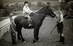 Shotgun Gallery: Ros Fraser in cowboy outfit, Goldie Fraser on horse