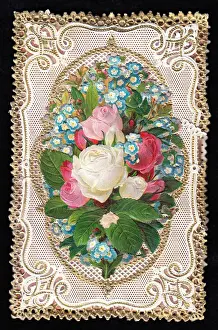 Forgetmenots Prints: Roses and forgetmenots on a greetings card