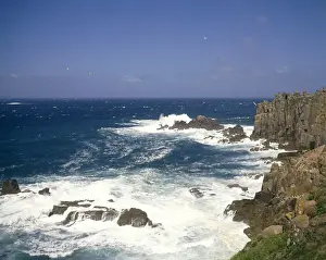 Lands Prints: Rough sea and rocks at Lands End, Cornwall