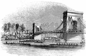 Images Dated 3rd December 2004: Rowing Boats passing under Hammersmith Bridge, London, 1843