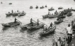 Sampans Prints: Rowing boats, sampans at Weihaiwei, Weihai, China