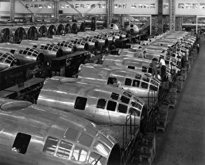 Division Collection: Two rows of nose sections of Boeing B-29s
