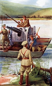 Khaki Collection: Royal Engineers at Pontooning Work, WW1