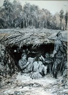 Royal Field Artillery Officers relaxing in a dug-out