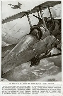 Observer Prints: Royal Flying Corps airmen attack a German monoplane, 1914