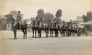 Royal Horse Artillery on parade with gun carriages, WW1