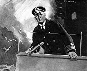Images Dated 21st December 2004: Royal Navy Captain on the Bridge, 1916