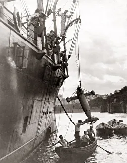 Pre War Prints: Royal Navy drill HMS President, River Thames 1933 / 4