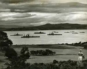 The Royal Navy fleet off Greenock from the golf course