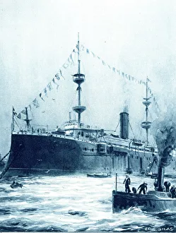Bunting Prints: Royal Navy training ship at Devonport