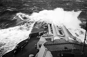 Royal Navy Warship in a heavy sea, probably WW1