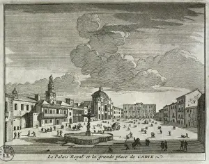Cadiz Prints: Royal Palace and Great Square of Cadiz in 18th