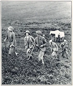 Moors Prints: Royal visitors on the moors at Glamis, 1923