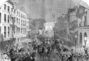 Reception Prints: Royal wedding 1863 - procession passing Temple Bar
