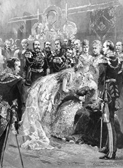 Images Dated 17th February 2011: Royal wedding 1893 - Queen Victoria congratulates the bride