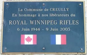 Images Dated 14th March 2019: Royal Winnipeg Rifles Memorial Plaque Creully