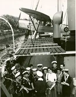 RSS Discovery Exhibition with sea plane on deck