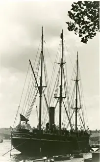 RSS Discovery moored at Westminster Bridge, London