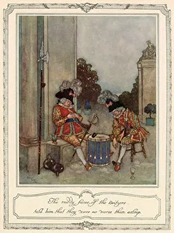 The ruddy faces of the Switzers told him that they were no worse than asleep. Scene from Sleeping Beauty illustrated by Edmund Dulac. Date: 1911