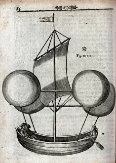 1676 Gallery: Rudimentary balloon with a boat slung underneath