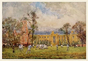 %unrestricted Collection: Rugby School with pupils playing rugby