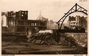 Moorgate Gallery: Ruins of Moorgate Station, London - Blitz, WW2