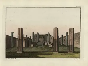 Robertvonspalart Prints: Ruins of the Temple of Isis in Pompeii with altar