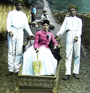 Carro Prints: A Running Carro, Madeira hand coloured photo