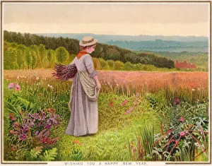 Firewood Prints: Rural scene in summer on a New Year card