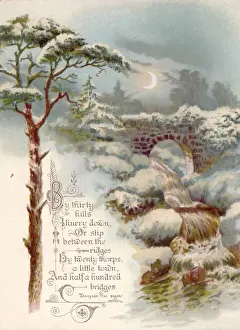 Rural snow scene on a Christmas card