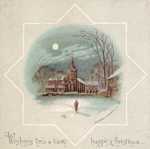 Images Dated 16th November 2015: Rural snow scene with church on a Christmas card